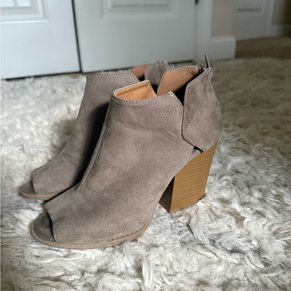 Suede Peep-Toe Ankle Boots
